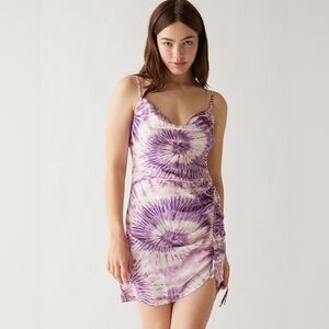 Tie Dye Cowl Neck Cinched Mini Dress